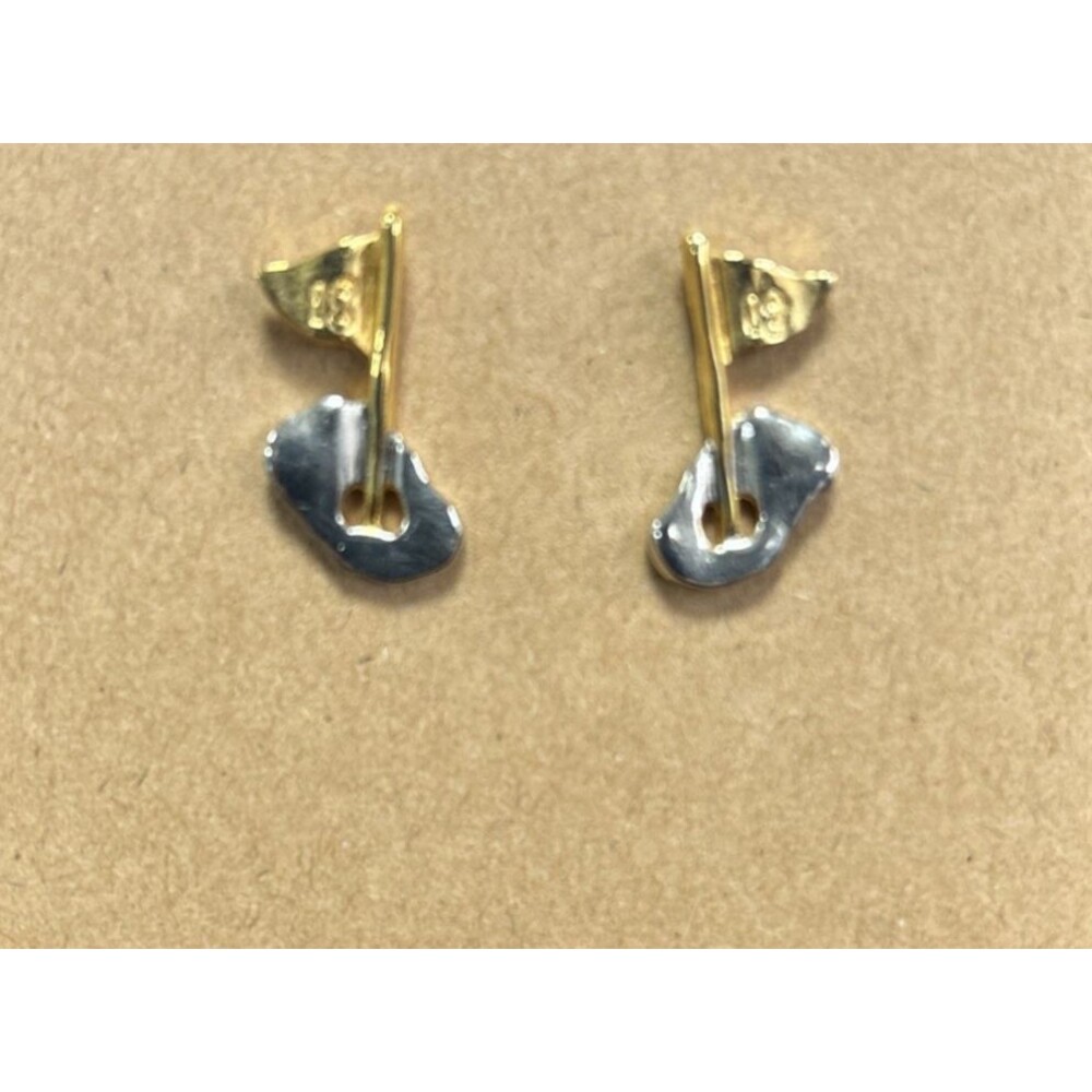 Earrings Gold-Silver Golf Flag in Pin Post vintage Jewelry